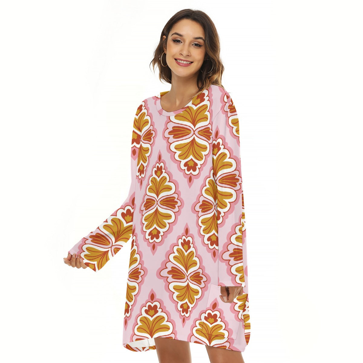 All-Over Print  Women's Loose Crew Neck Dress