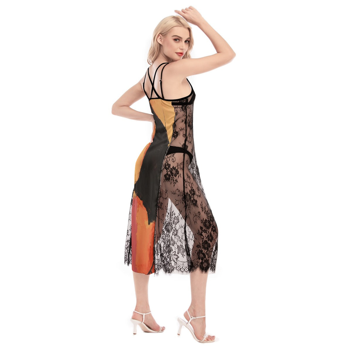 All-Over Print Women's Lace Cami Cross Back Dress