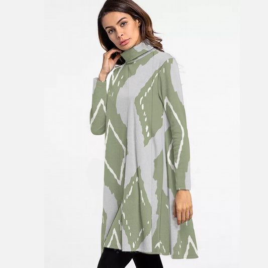 All-Over Print Women's High Neck Dress With Long Sleeve