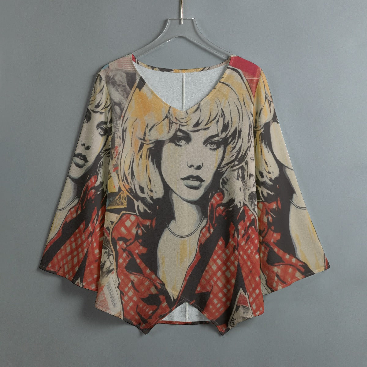 All-Over Print Women's V-neck T-shirt With Irregular Hem