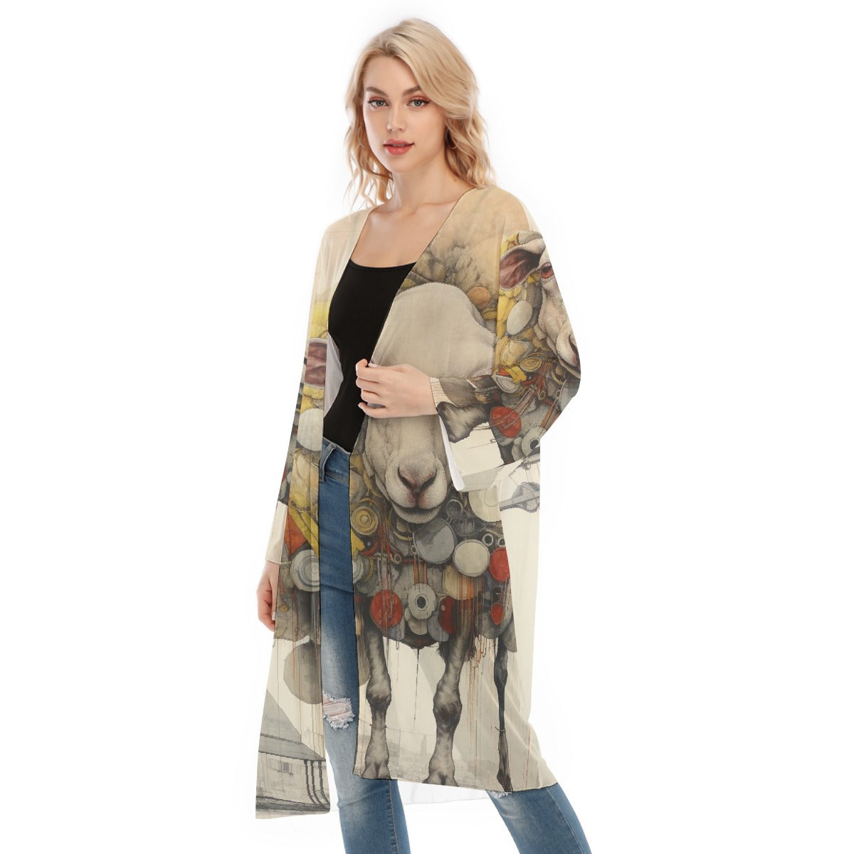 All- Over Print Women's Long Sleeve Mesh Cardigan