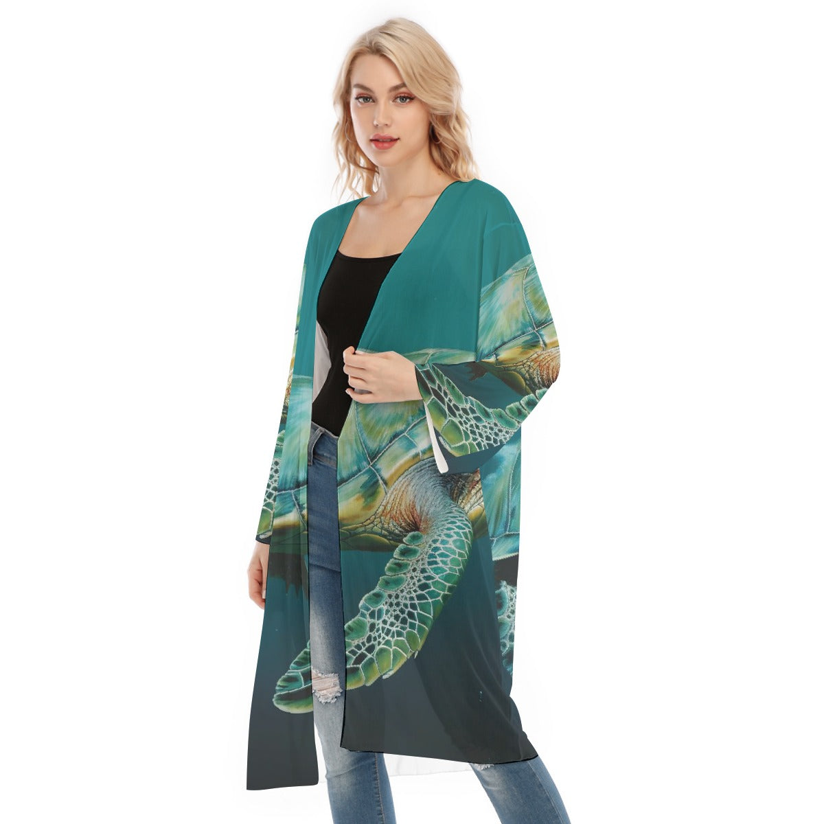 All- Over Print Women's Long Sleeve Mesh Cardigan