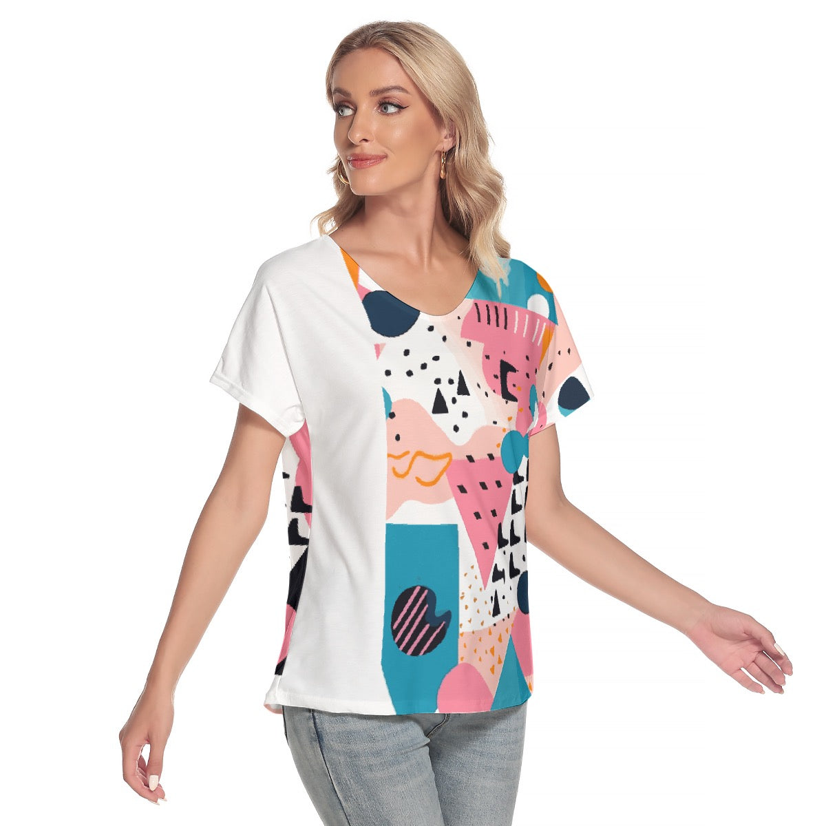 All-Over Print Women's Loose V-neck Short Sleeve T-shirt