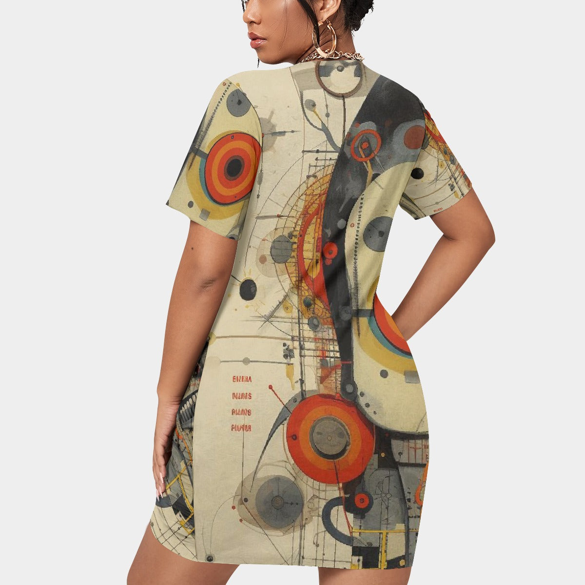 All-Over Print Women’s Stacked Hem Dress With Short Sleeve（Plus Size）