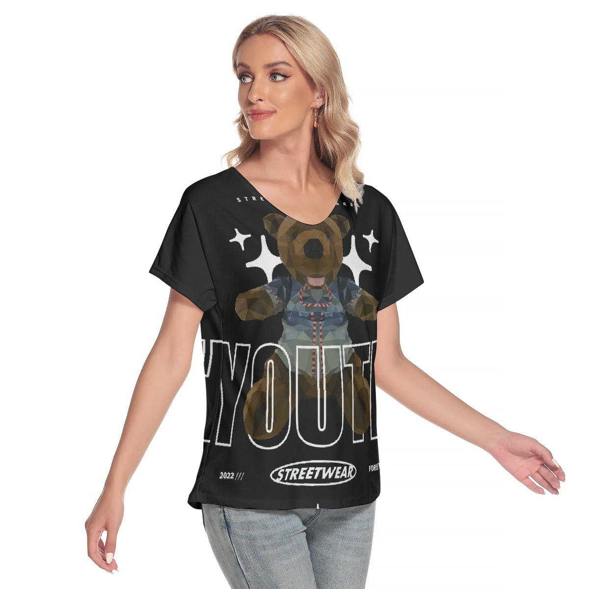 All-Over Print Women's Loose V-neck Short Sleeve T-shirt