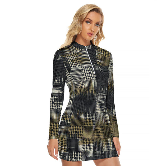 All-Over Print Women's Zip Front Tight Dress