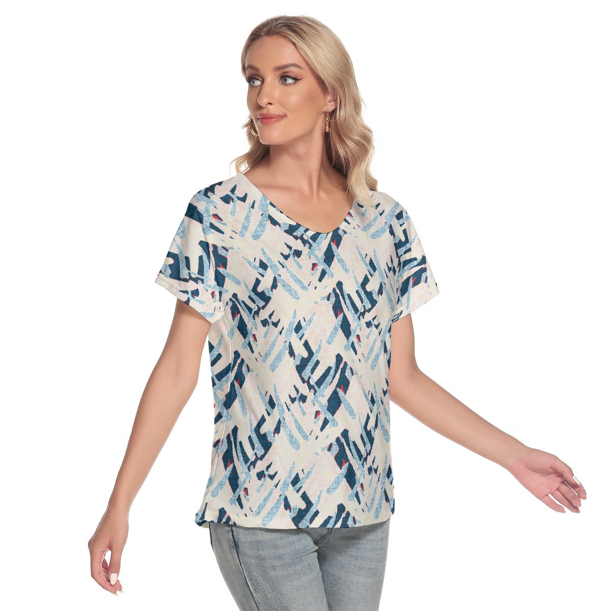 All-Over Print Women's Loose V-neck Short Sleeve T-shirt