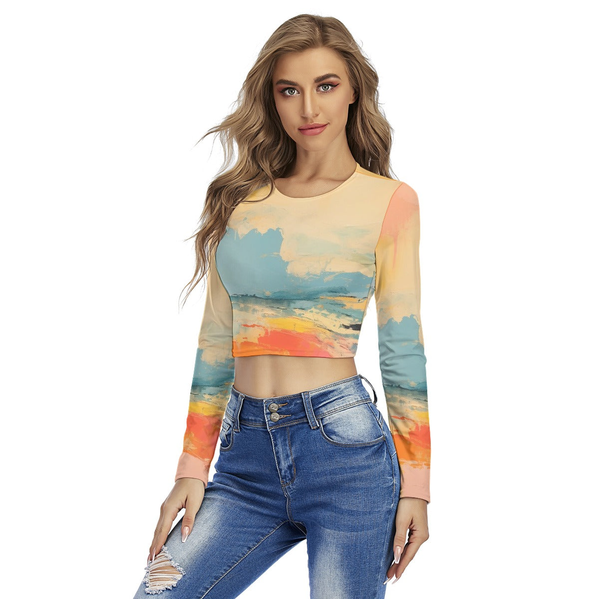 All-Over Print Women's Round Neck Crop Top T-Shirt