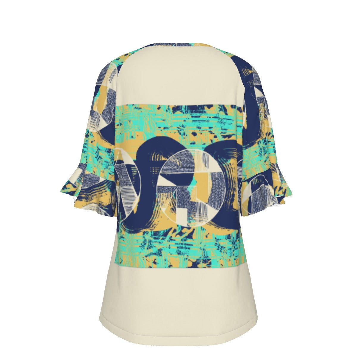 All-Over Print V-neck Women's T-shirt With Bell Sleeve