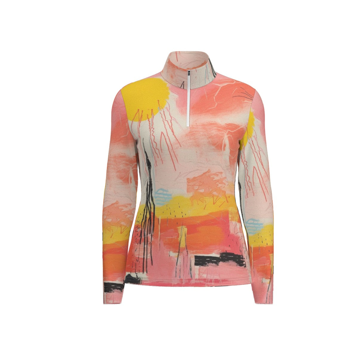 All-Over Print Women's Sports Collar Jersey With Long Sleeve