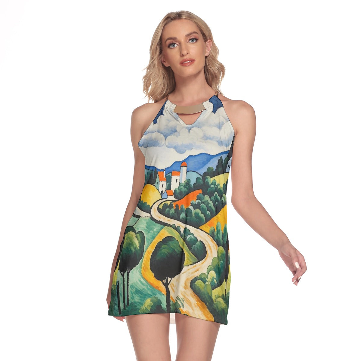 All-Over Print Women's Round Neck Above Knee Dress