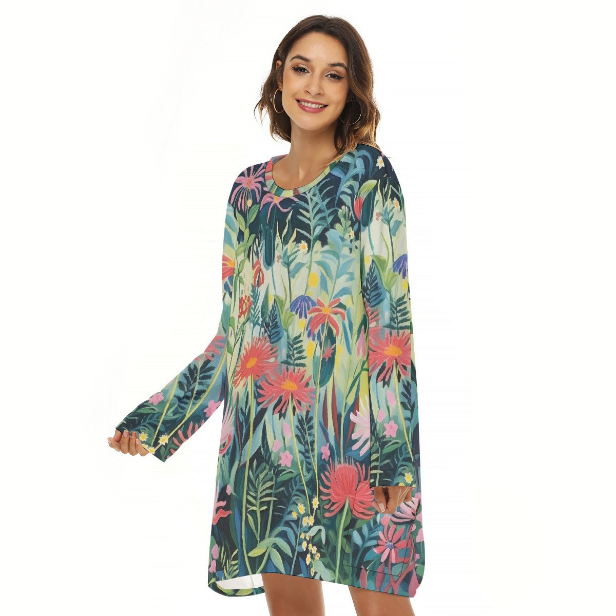 All-Over Print  Women's Loose Crew Neck Dress