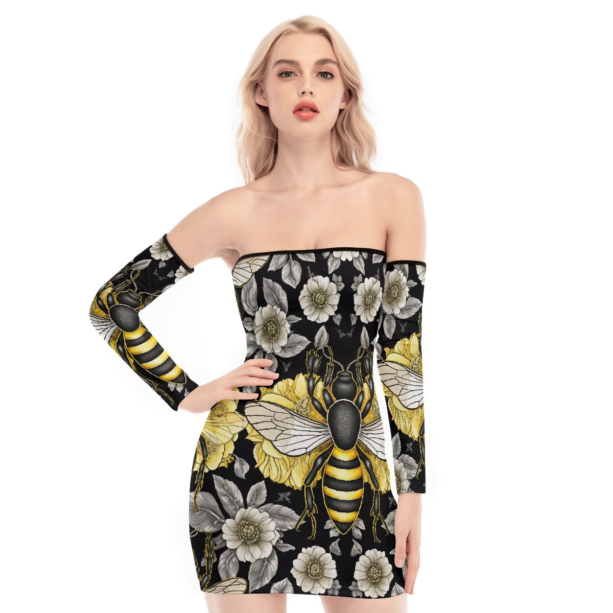 All-Over Print Women's Off-shoulder Back Lace-up Dress