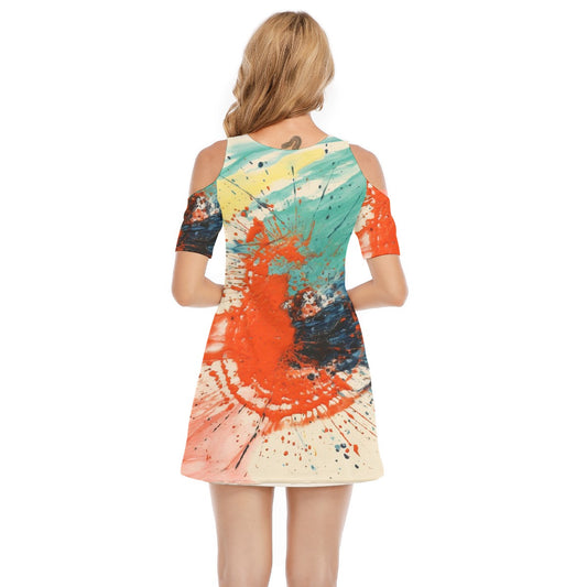 All-Over Print Women's Cold Shoulder Dress | 190GSM Cotton