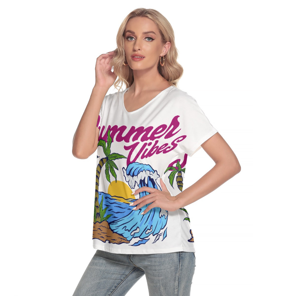 All-Over Print Women's Loose V-neck Short Sleeve T-shirt