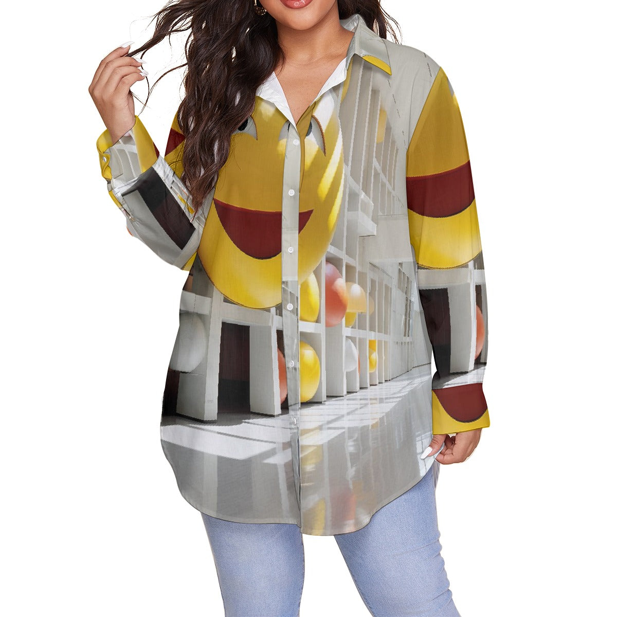 All-Over Print Women's Shirt With Long Sleeve(Plus Size)