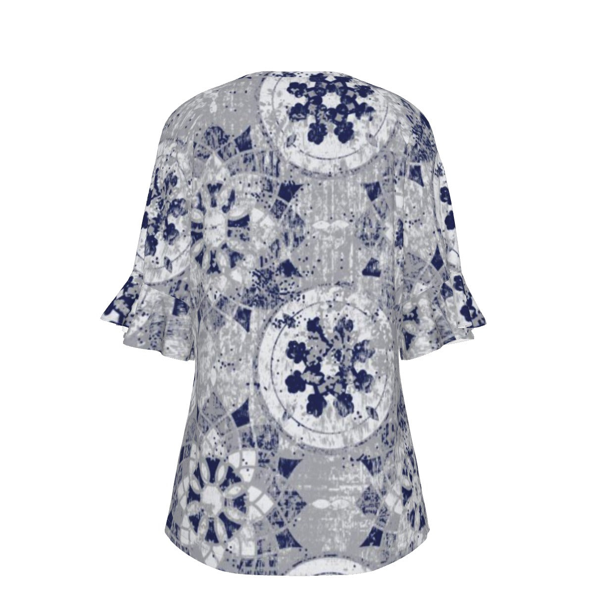 All-Over Print V-neck Women's T-shirt With Bell Sleeve