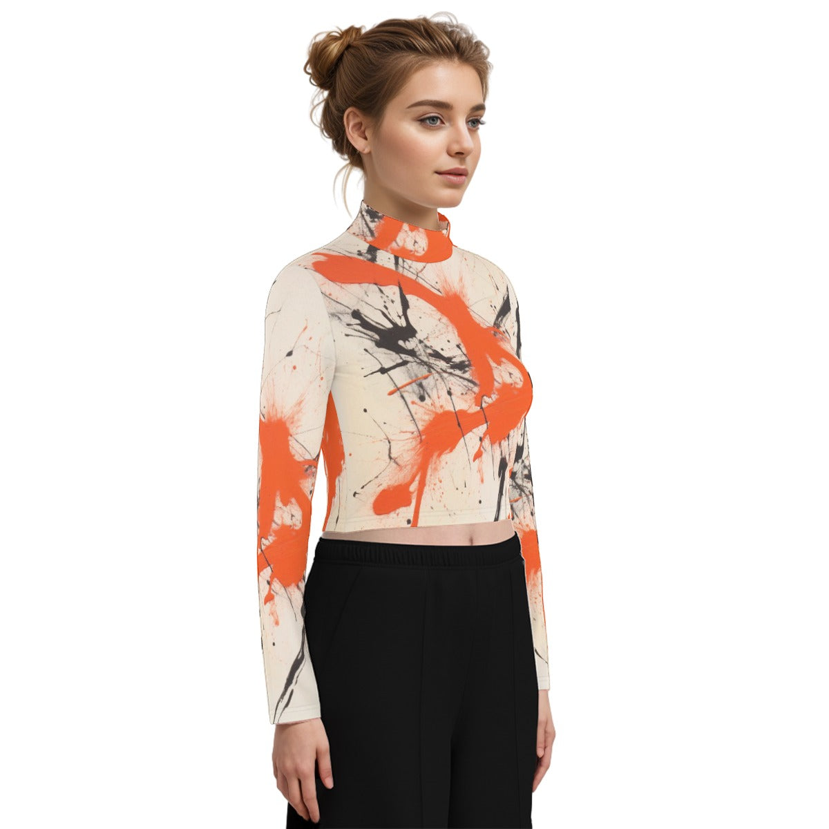 Eco-Friendly All-Over Print Women's Turtleneck T-shirt With Long Sleeve