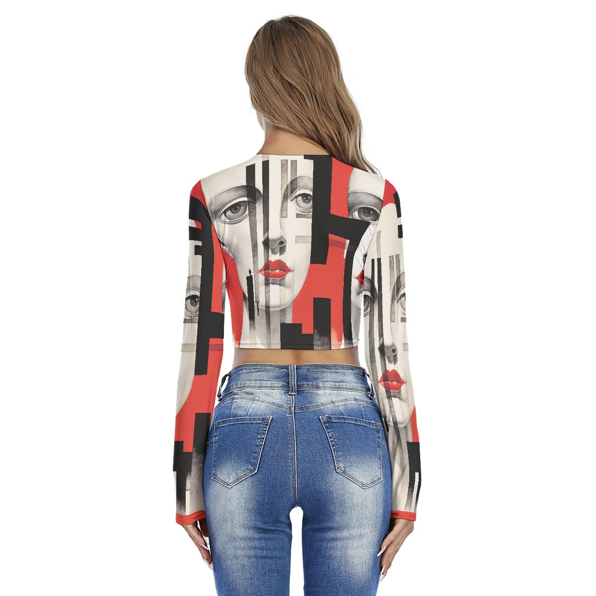 All-Over Print Women's Round Neck Crop Top T-Shirt