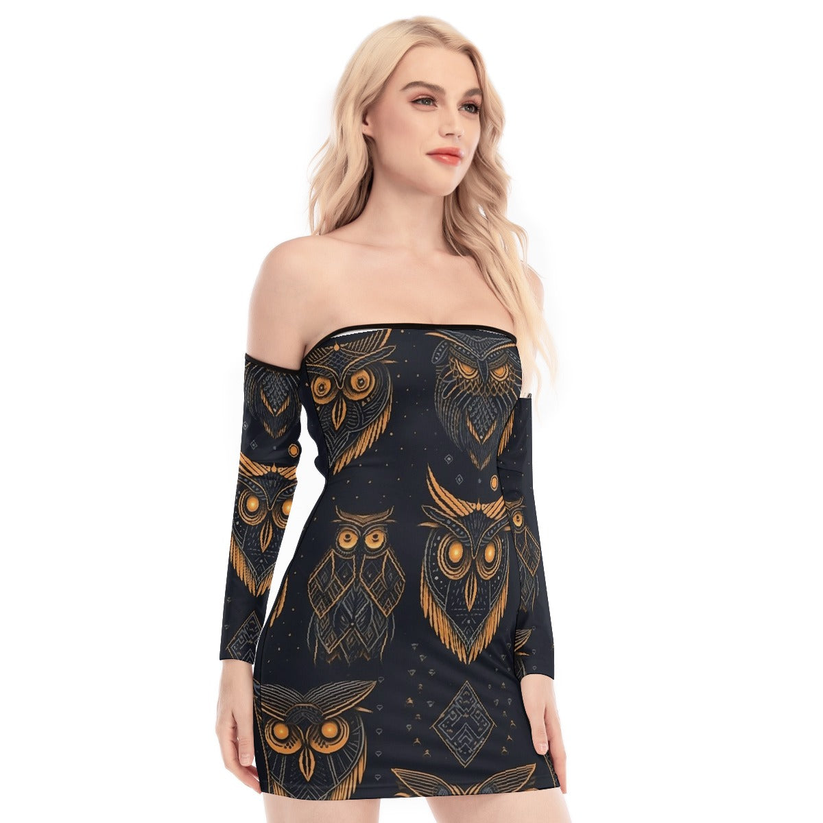 All-Over Print Women's Off-shoulder Back Lace-up Dress