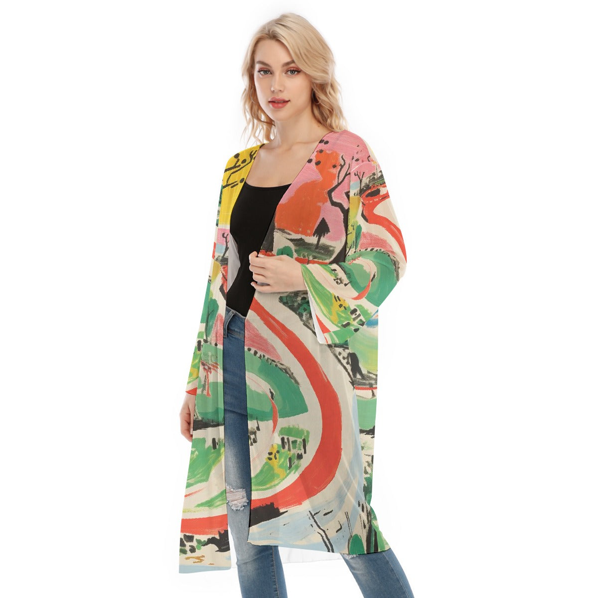 All- Over Print Women's Long Sleeve Mesh Cardigan