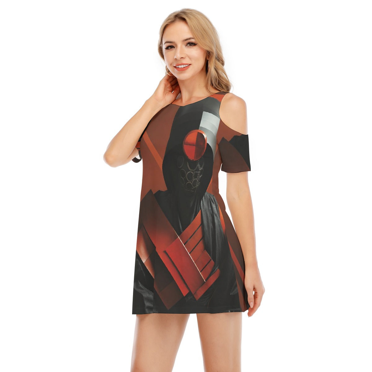 All-Over Print Women's Cold Shoulder Dress | 190GSM Cotton