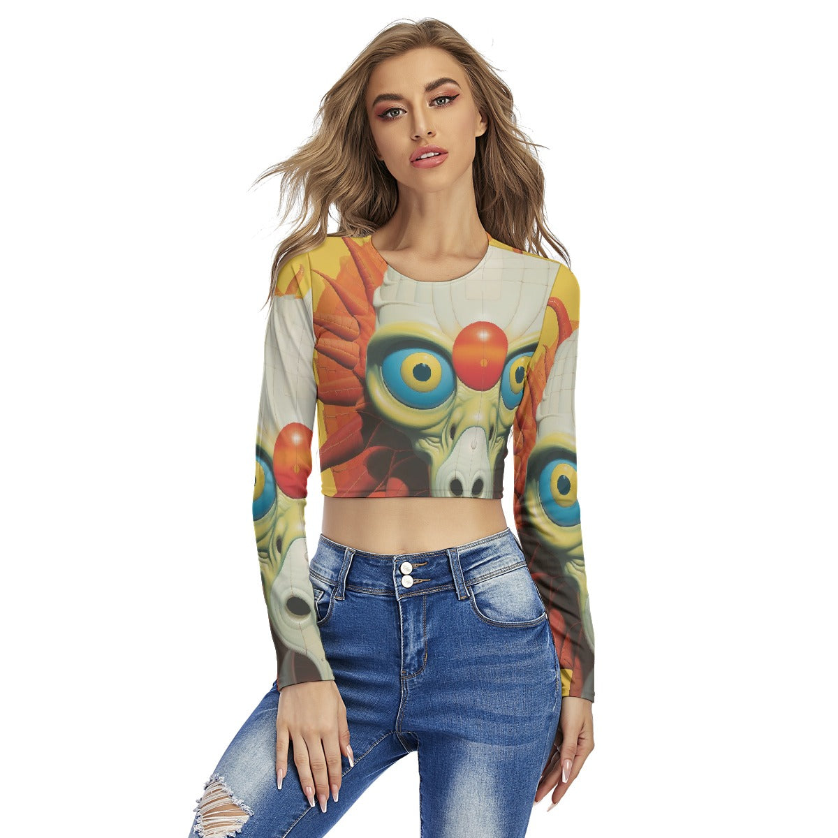 All-Over Print Women's Round Neck Crop Top T-Shirt