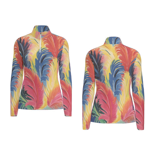 All-Over Print Women's Sports Collar Jersey With Long Sleeve