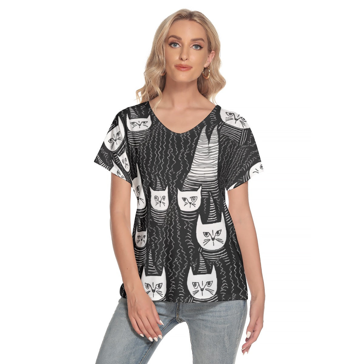 All-Over Print Women's Loose V-neck Short Sleeve T-shirt