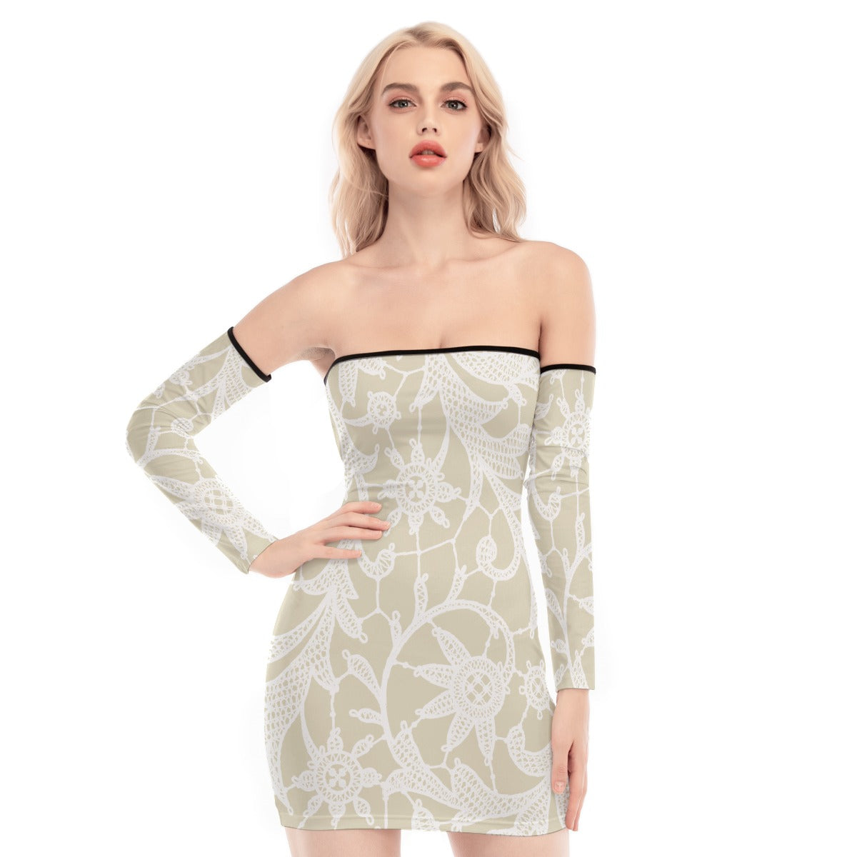 All-Over Print Women's Off-shoulder Back Lace-up Dress