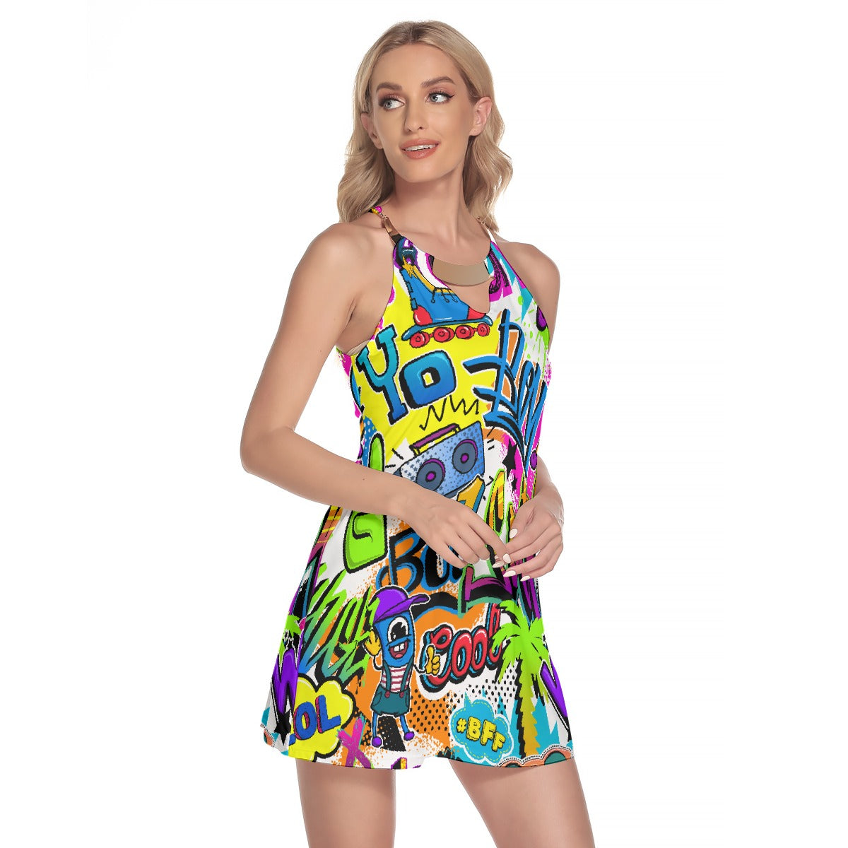 All-Over Print Women's Round Neck Above Knee Dress