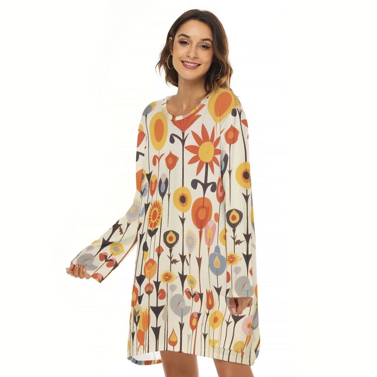 All-Over Print  Women's Loose Crew Neck Dress