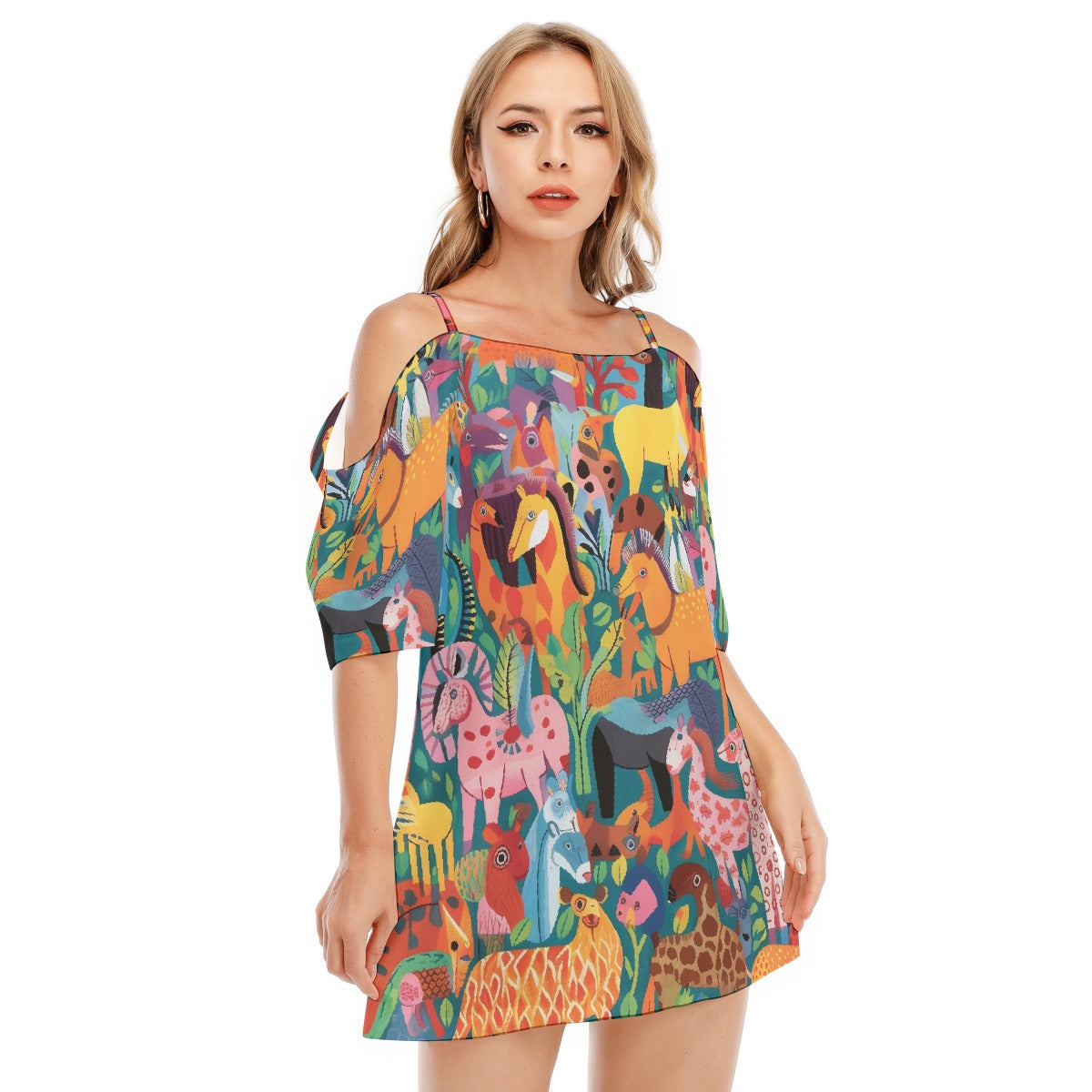 All-Over Print Women's Off-shoulder Cami Dress