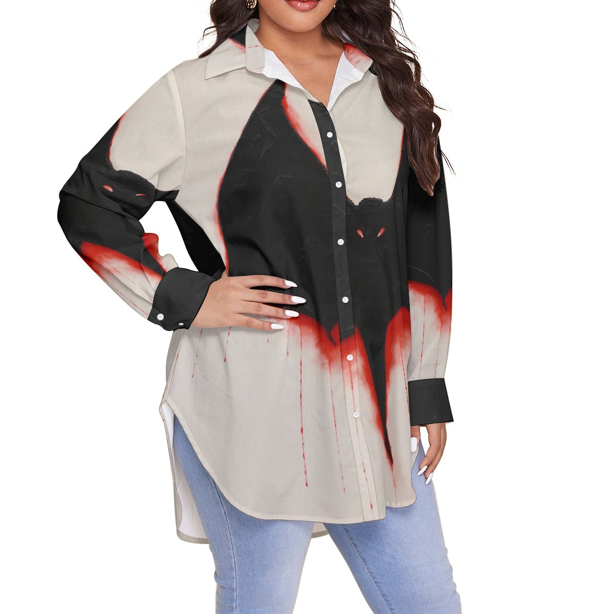 All-Over Print Women's Shirt With Long Sleeve(Plus Size)