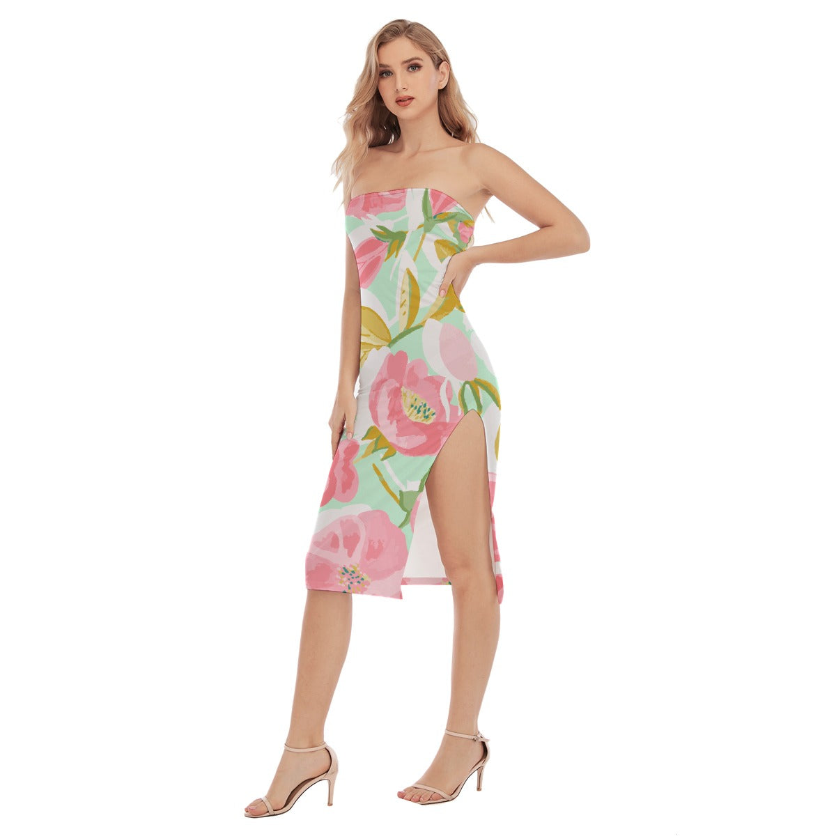 All-Over Print Women's Side Split Tube Top Dress