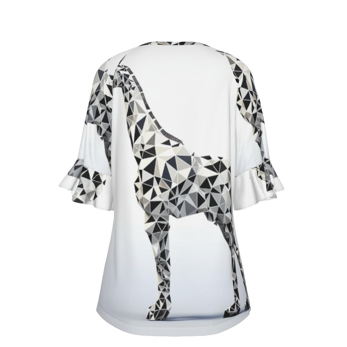 All-Over Print V-neck Women's T-shirt With Bell Sleeve