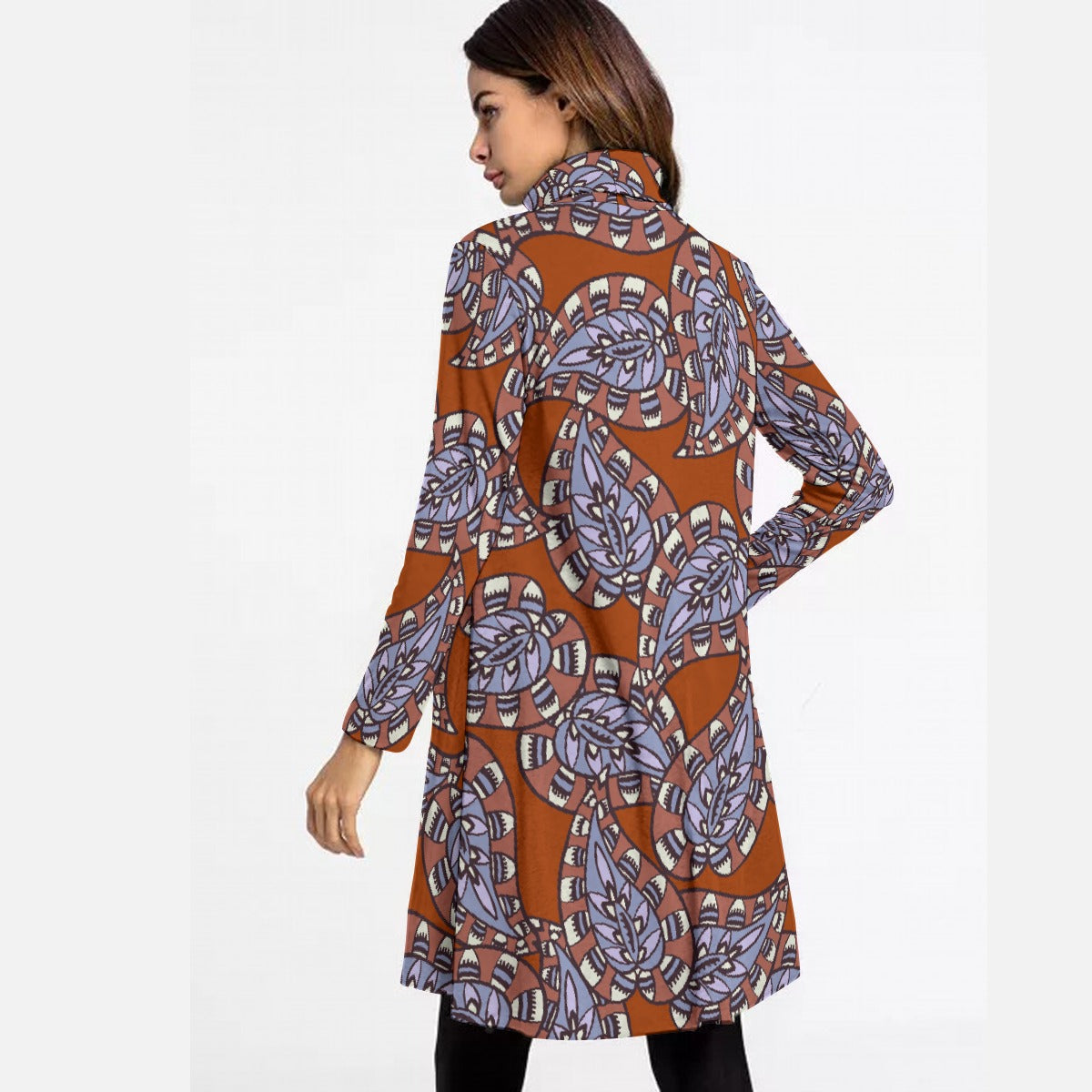 All-Over Print Women's High Neck Dress With Long Sleeve