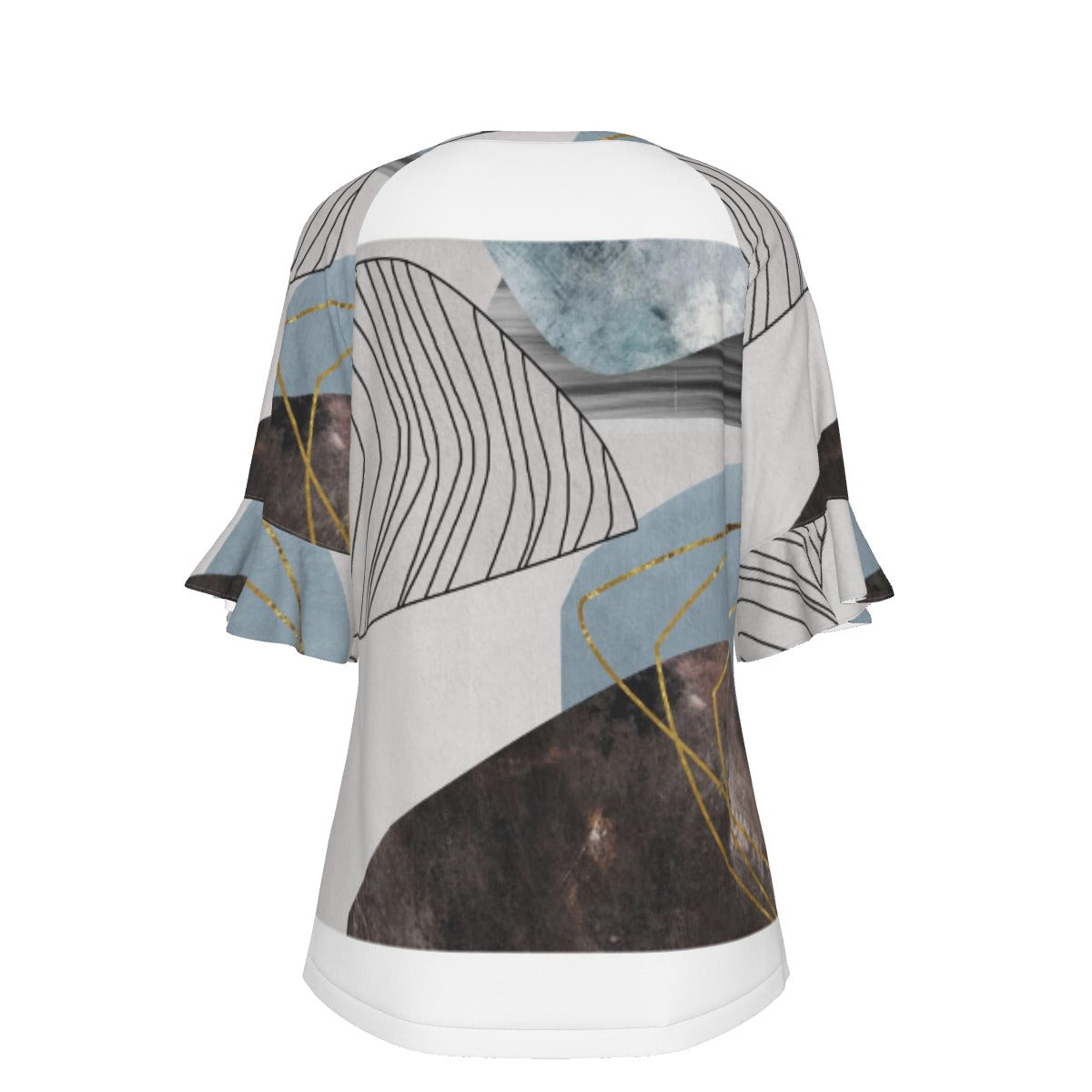 All-Over Print V-neck Women's T-shirt With Bell Sleeve