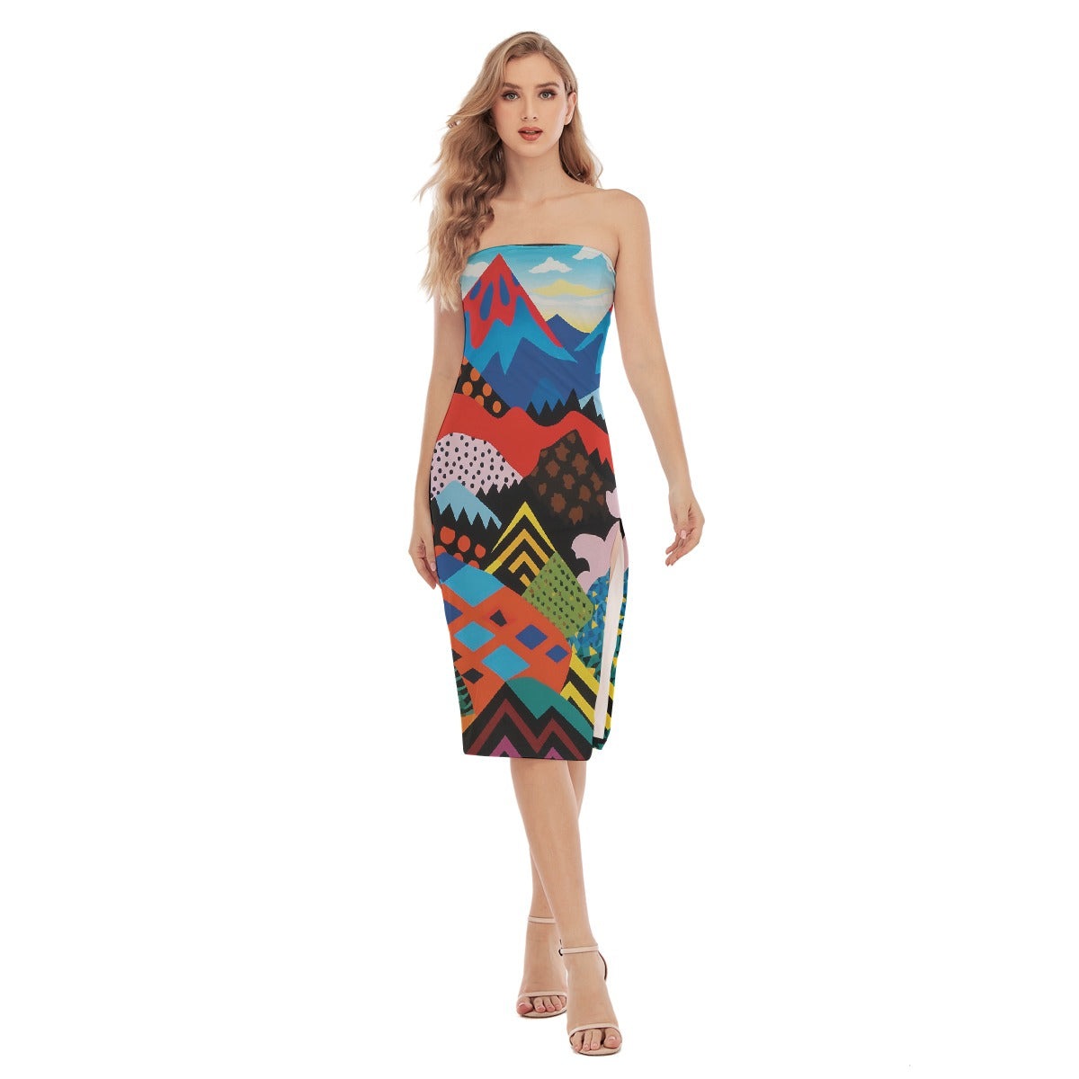 All-Over Print Women's Side Split Tube Top Dress