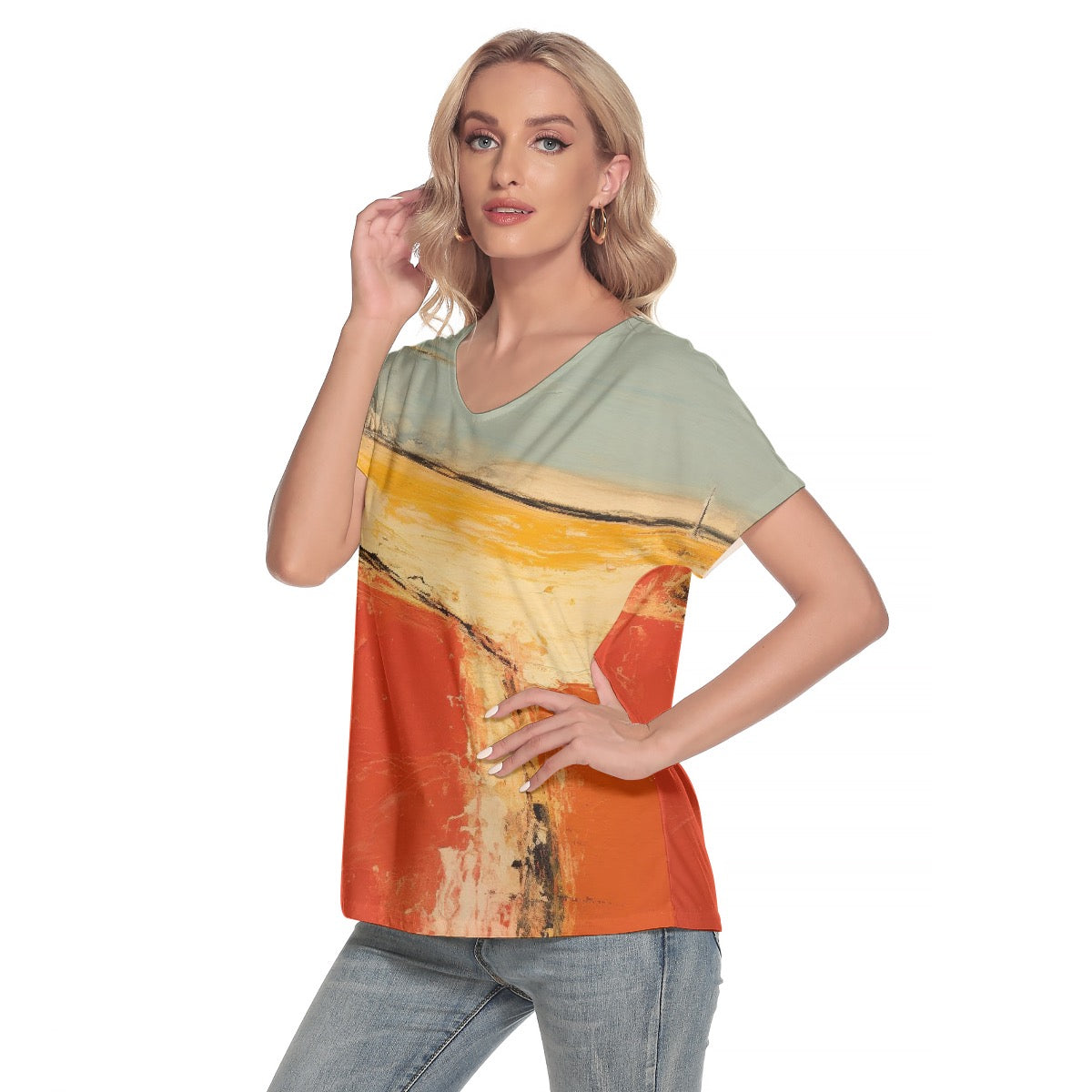 All-Over Print Women's Loose V-neck Short Sleeve T-shirt