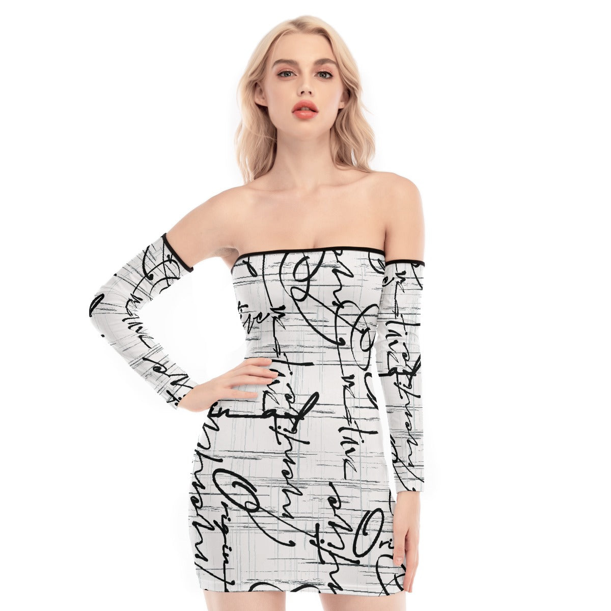 All-Over Print Women's Off-shoulder Back Lace-up Dress