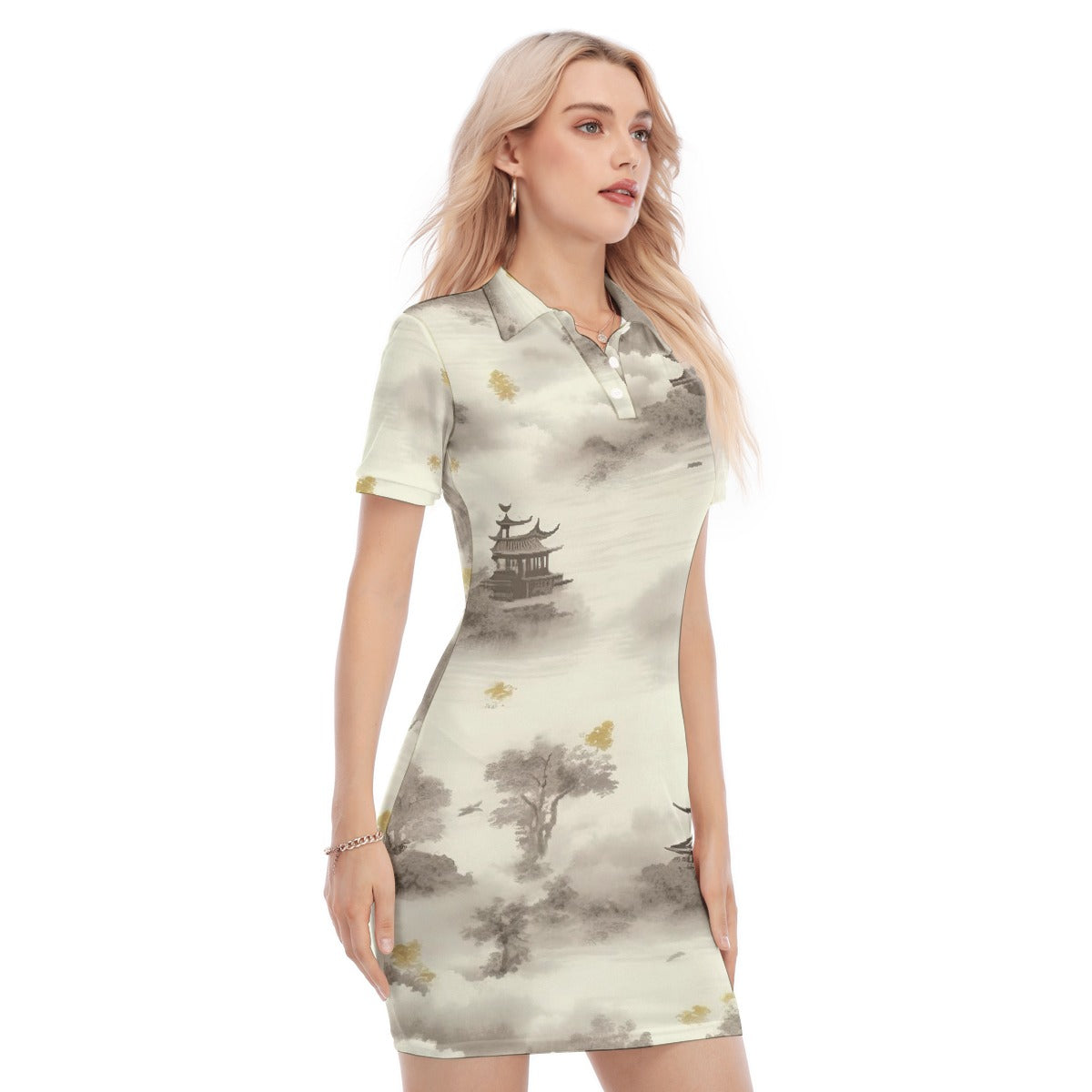 All-Over Print Women's Polo Collar Dress