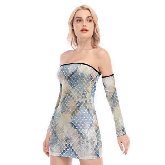 All-Over Print Women's Off-shoulder Back Lace-up Dress