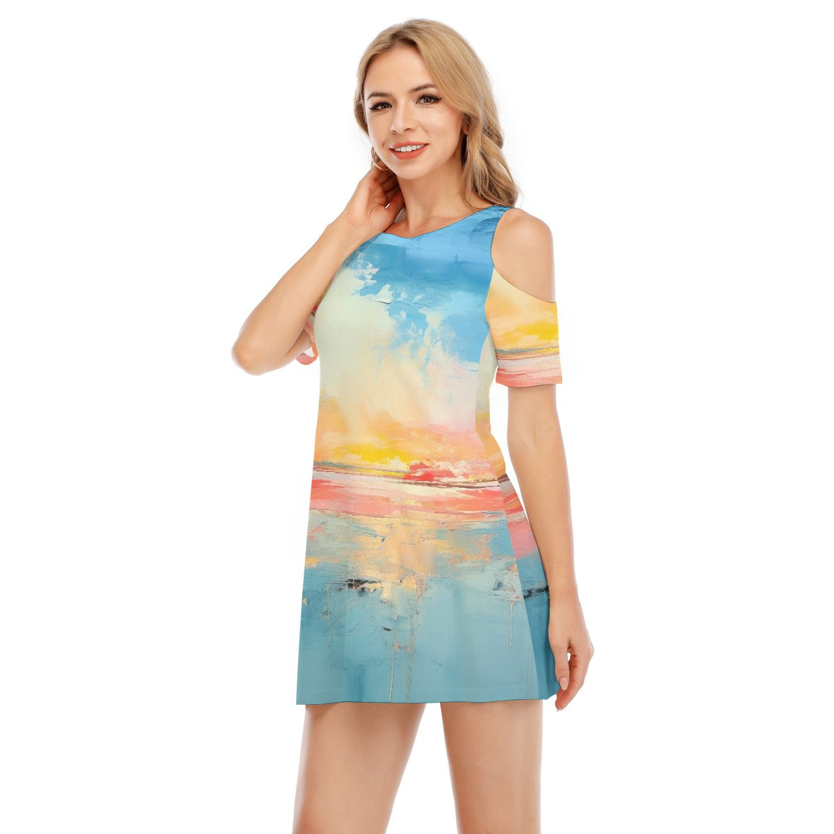 All-Over Print Women's Cold Shoulder Dress | 190GSM Cotton