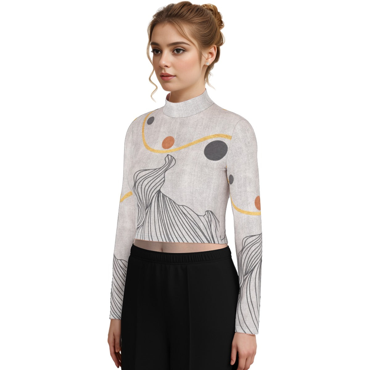 Eco-Friendly All-Over Print Women's Turtleneck T-shirt With Long Sleeve