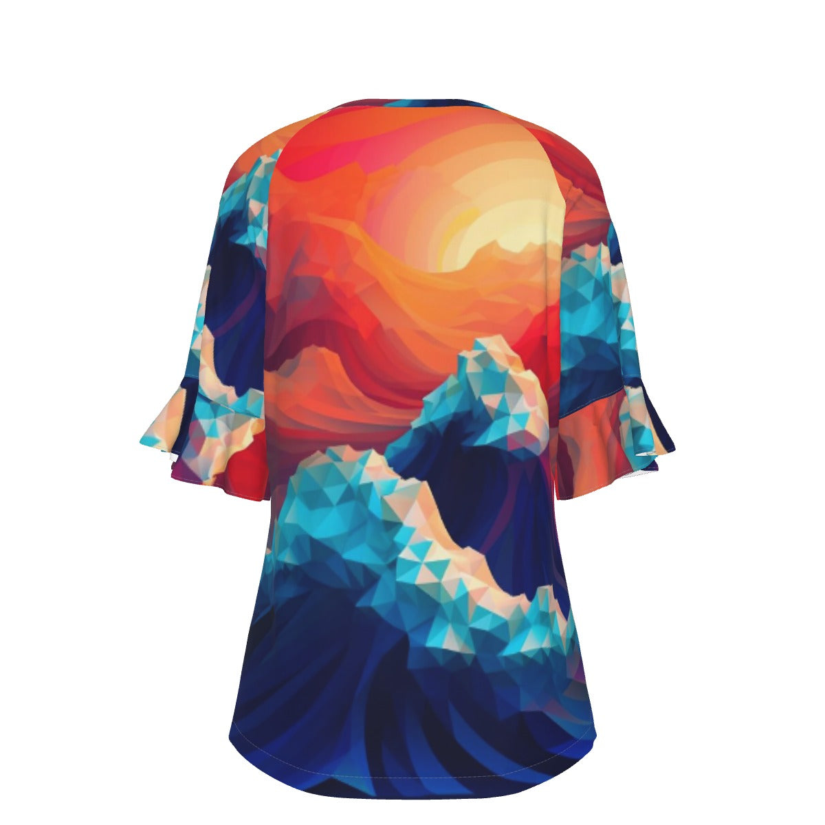 All-Over Print V-neck Women's T-shirt With Bell Sleeve