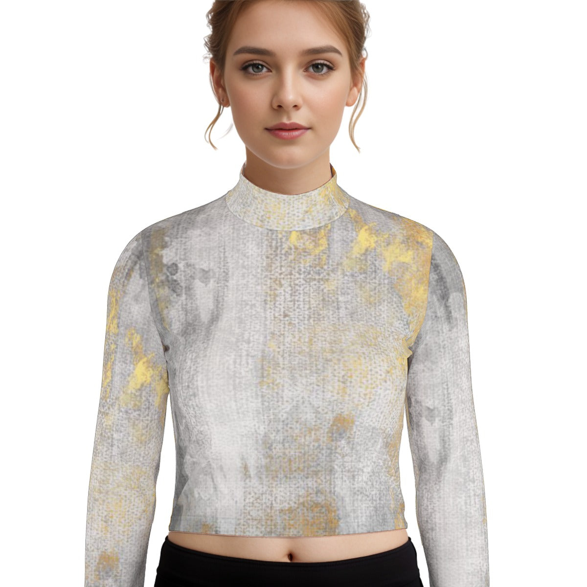 Eco-Friendly All-Over Print Women's Turtleneck T-shirt With Long Sleeve