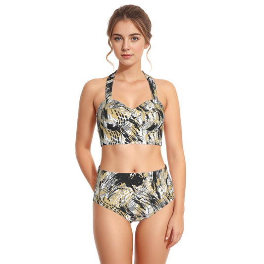 All-Over Print Women's Swimsuit Set With Halter