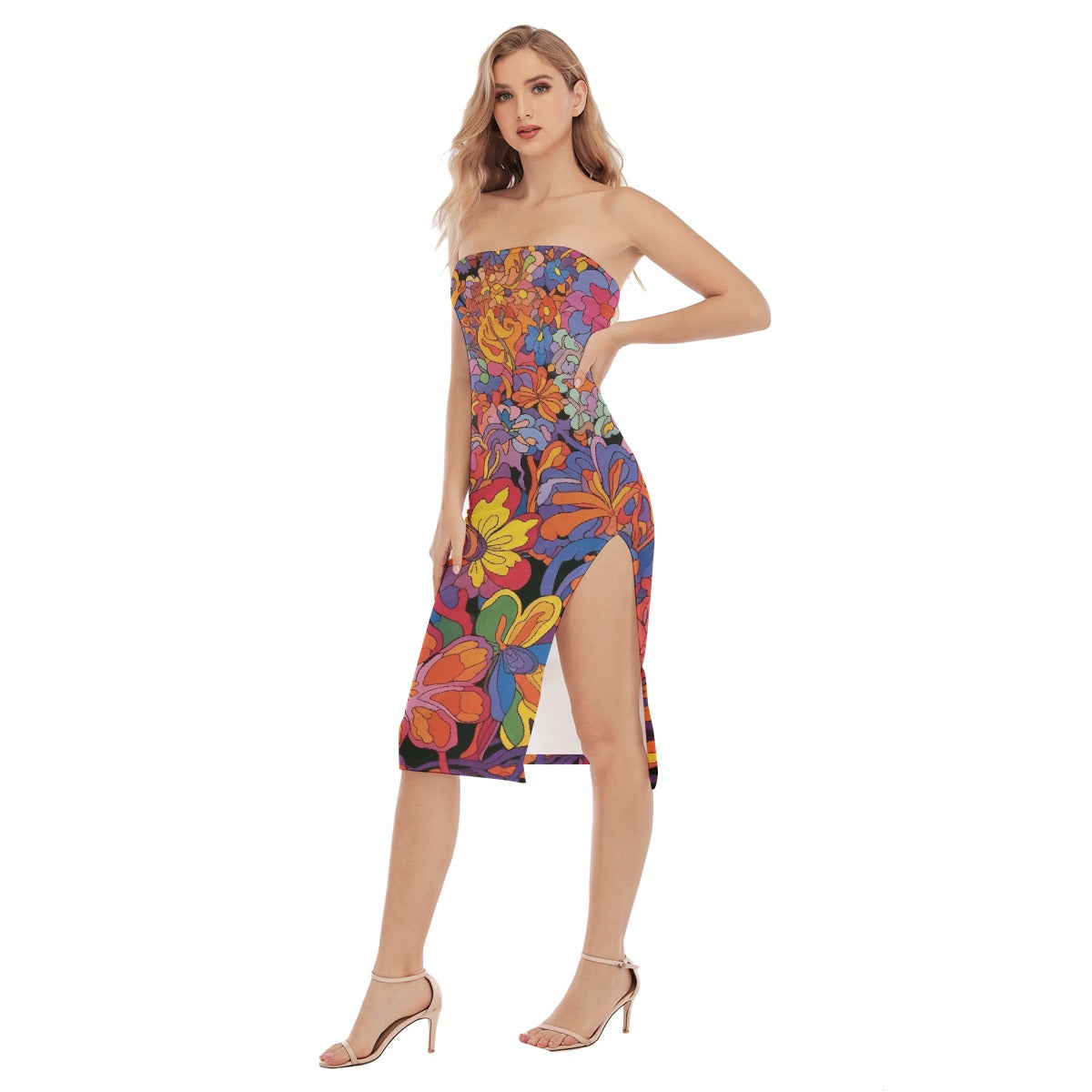 All-Over Print Women's Side Split Tube Top Dress