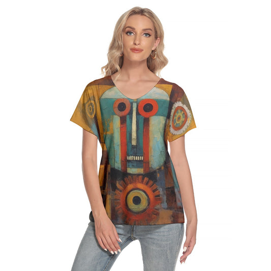 All-Over Print Women's Loose V-neck Short Sleeve T-shirt